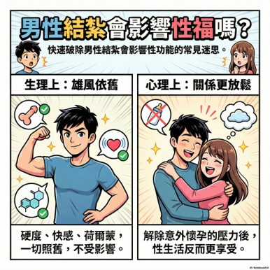 男性結紮迷思圖解：硬度、快感、荷爾蒙不受影響，壓力減少更放鬆