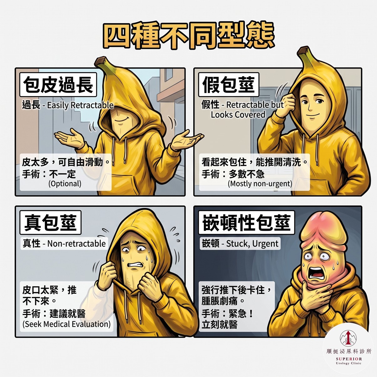 四種不同包皮狀態的差別