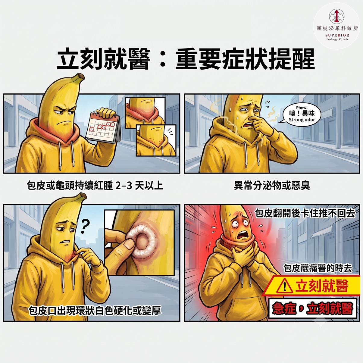 紅旗症狀:病理性包莖、反覆發炎或感染、排尿出現問題、狀況 4|嵌頓性包莖